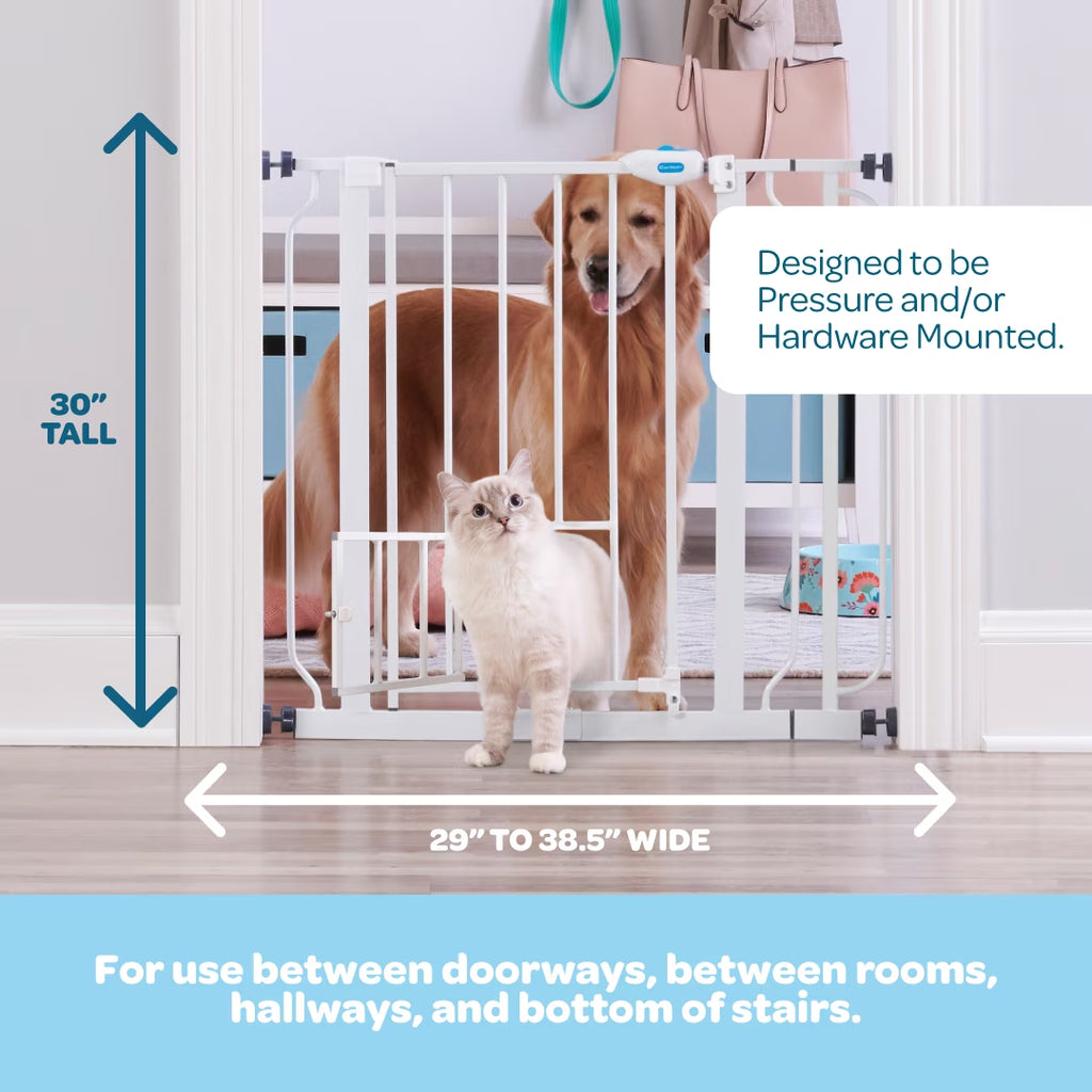 Carlson Extra Wide Walk-Through Pet Gate, 29"-38.5" Wide, Small Door, White