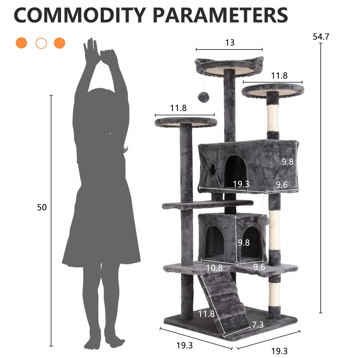 Deluxe 54-Inch Multi-Level Cat Tree Tower with Scratching Posts and Cozy Perches - Light Gray