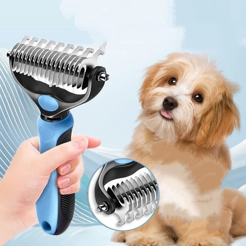 Double Sided Stainless Steel Pet Deshedding Brush Dog Grooming Comb for Shedding and Dematting - Efficient Pet Care Tool