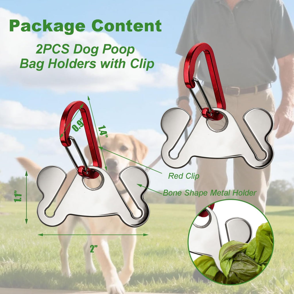 Stylish Red Dog Poop Bag Holder with Metal Clip - Convenient 2-Pack Waste Bag Dispenser