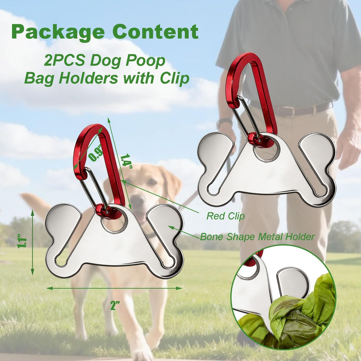 Stylish Red Dog Poop Bag Holder with Metal Clip - Convenient 2-Pack Waste Bag Dispenser