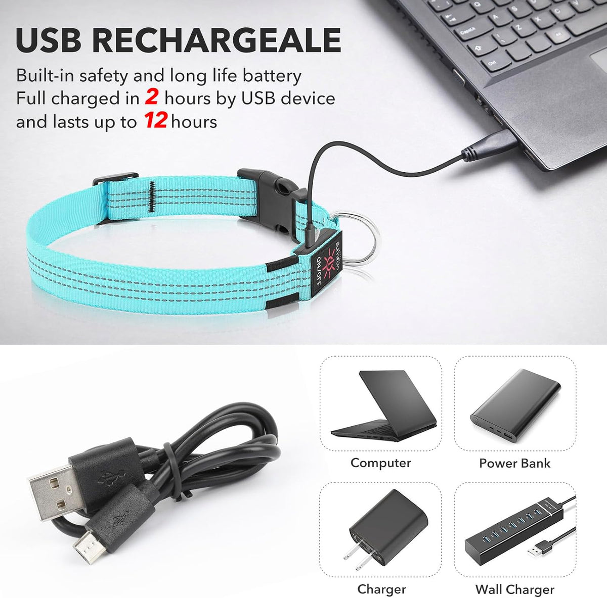 Illuminate Your Walks: USB Rechargeable LED Dog Collar - Glow in the Dark Safety Collar for Medium Pets (BlueⅢ)