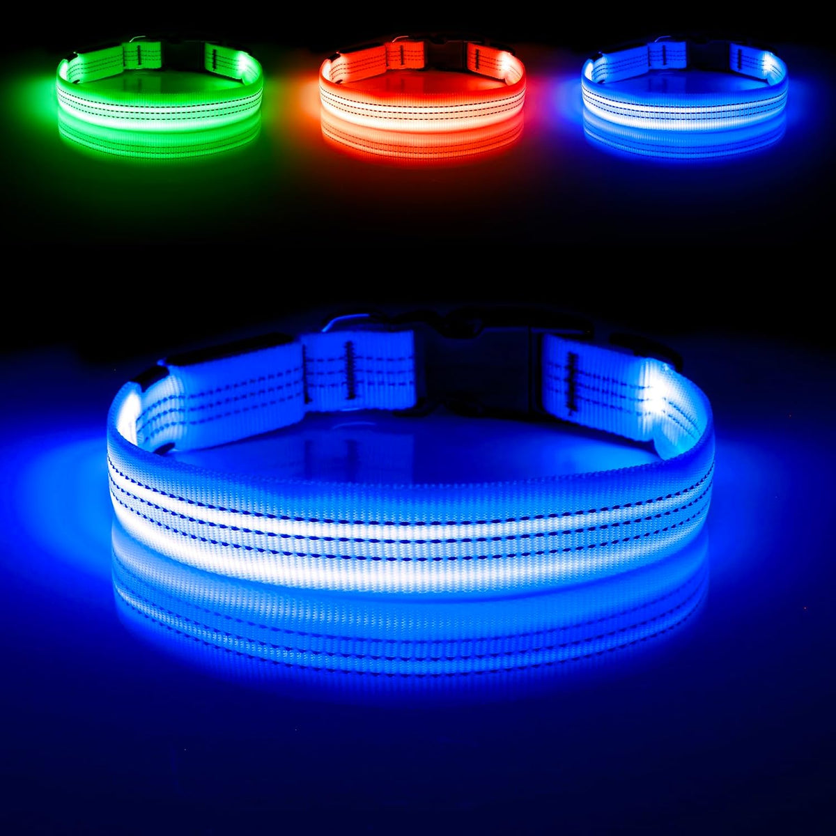Illuminate Your Walks: USB Rechargeable LED Dog Collar - Glow in the Dark Safety Collar for Medium Pets (BlueⅢ)
