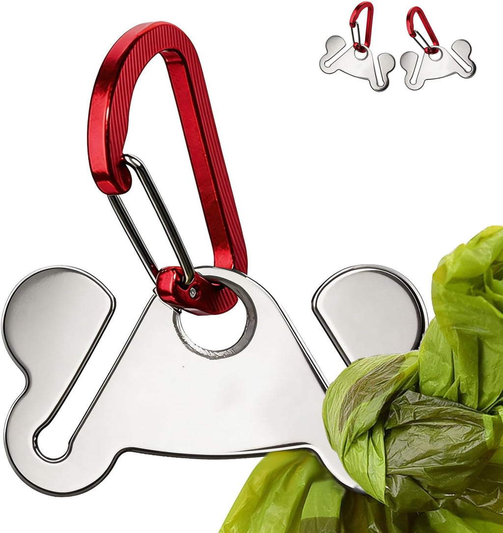 Stylish Red Dog Poop Bag Holder with Metal Clip - Convenient 2-Pack Waste Bag Dispenser