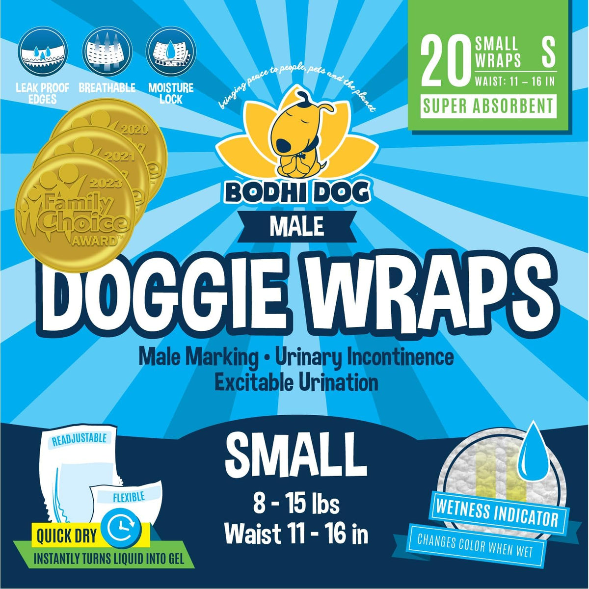 Super Absorbent Disposable Male Dog Diapers - Leak-Proof Pee Wraps for Small Breeds - Adjustable Fit with Wetness Indicator - 20 Count