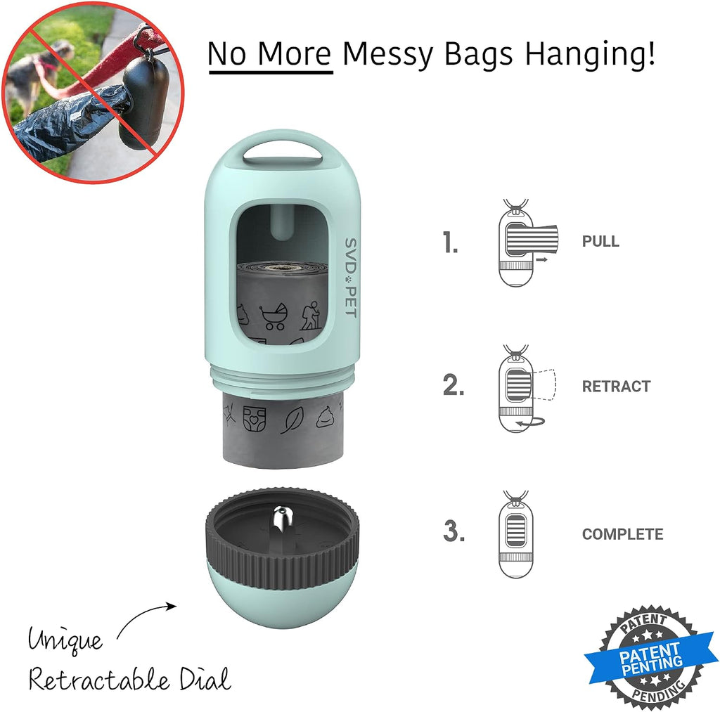 Stylish Misty Jade Dog Poop Bag Dispenser with Retractable Feature – Keep Your Walks Hassle-Free!