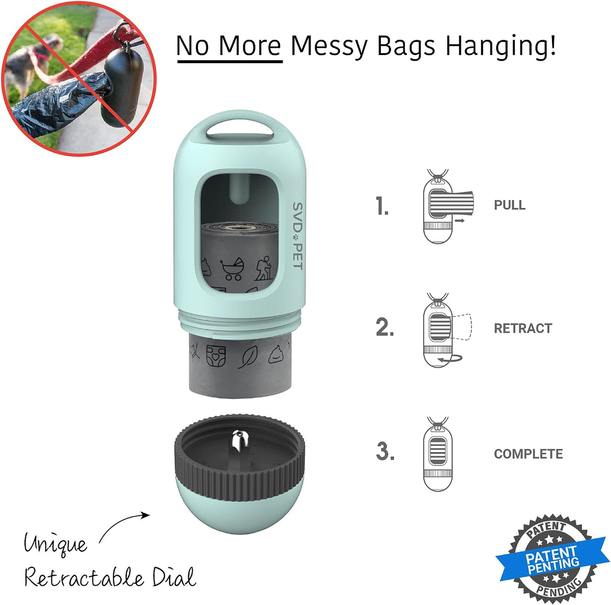 Stylish Misty Jade Dog Poop Bag Dispenser with Retractable Feature – Keep Your Walks Hassle-Free!