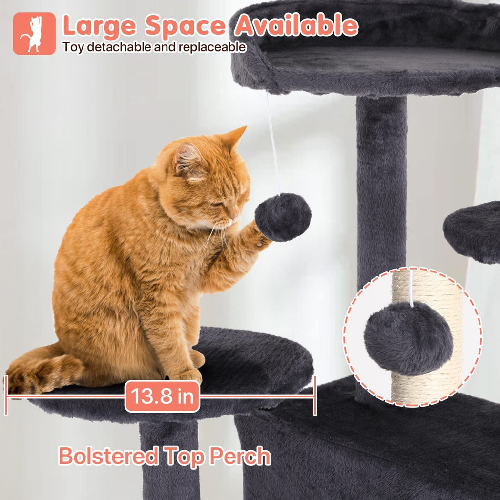 Deluxe 54-Inch Multi-Level Cat Tree Tower with Scratching Posts and Cozy Perches - Light Gray