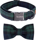 Festive Green Plaid Dog and Cat Collar with Bow - Adjustable, Soft, and Comfy Bowtie for XX-Small to Large Pets