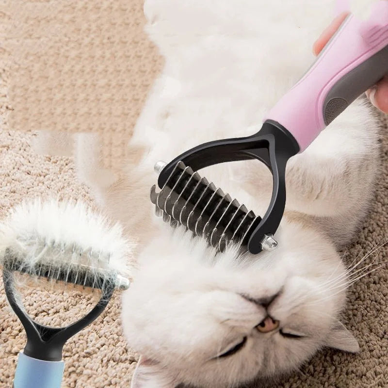 Double Sided Stainless Steel Pet Deshedding Brush Dog Grooming Comb for Shedding and Dematting - Efficient Pet Care Tool