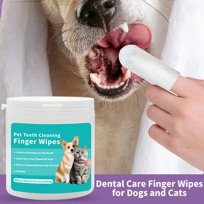Ultimate Dog & Cat Teeth Cleaning Finger Wipes - 50 Super Soft Oral Care Wipes for Fresh Breath & Dental Health