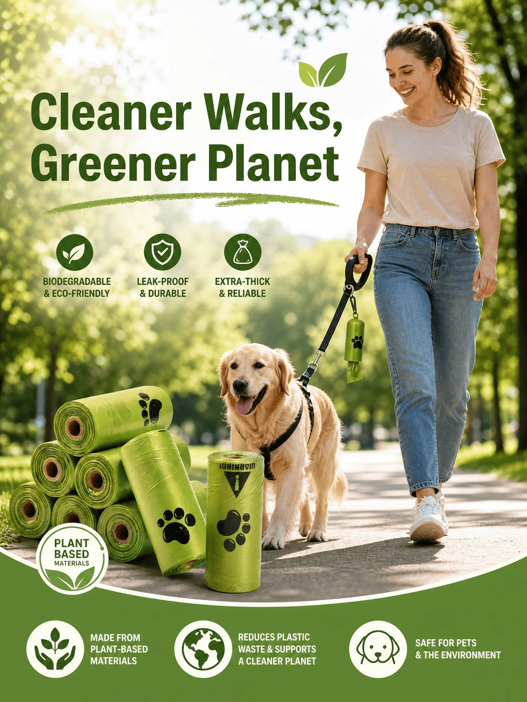 Thick leak-proof dog poop bags, 10 rolls
