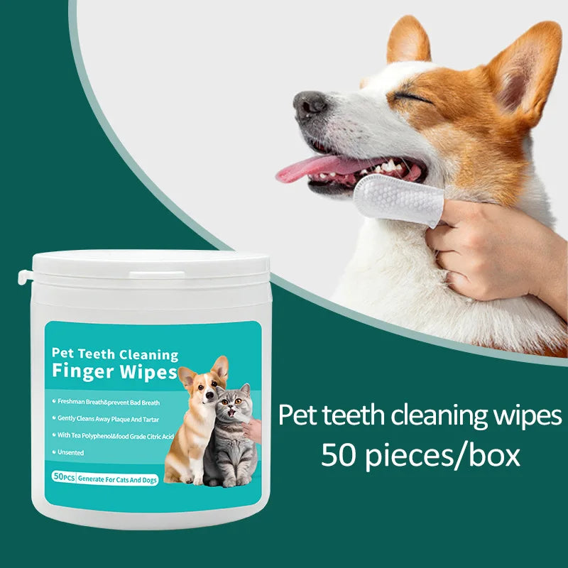 Ultimate Dog & Cat Teeth Cleaning Finger Wipes - 50 Super Soft Oral Care Wipes for Fresh Breath & Dental Health