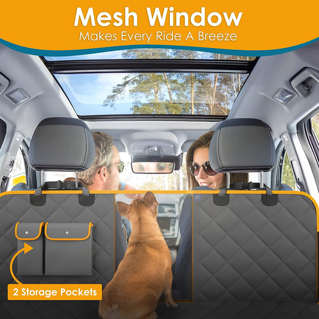 Ultimate Waterproof Dog Car Seat Cover - Nonslip Hammock with Mesh Window & Safety Belt