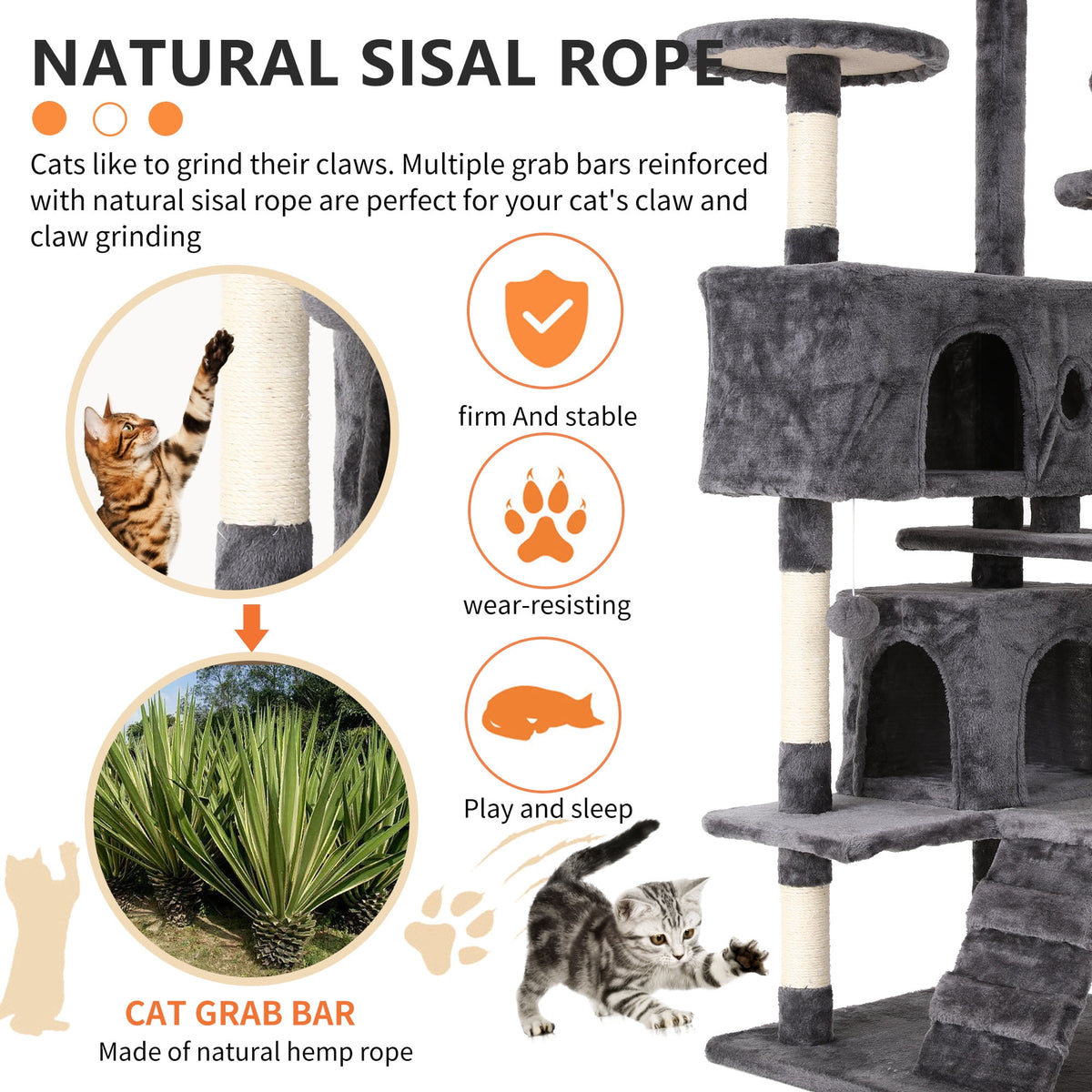 Deluxe 54-Inch Multi-Level Cat Tree Tower with Scratching Posts and Cozy Perches - Light Gray