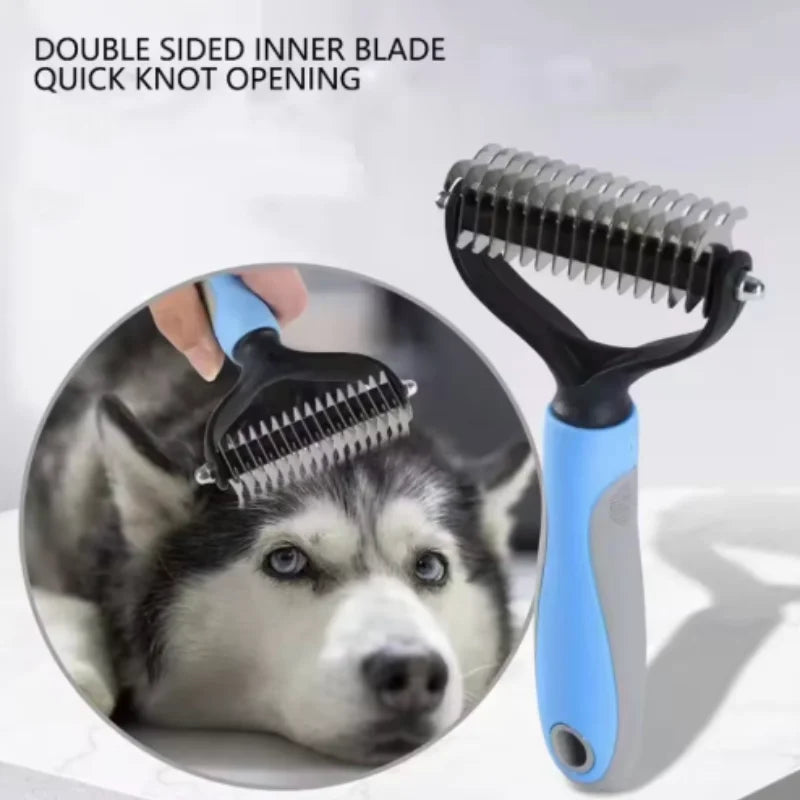 Double Sided Stainless Steel Pet Deshedding Brush Dog Grooming Comb for Shedding and Dematting - Efficient Pet Care Tool