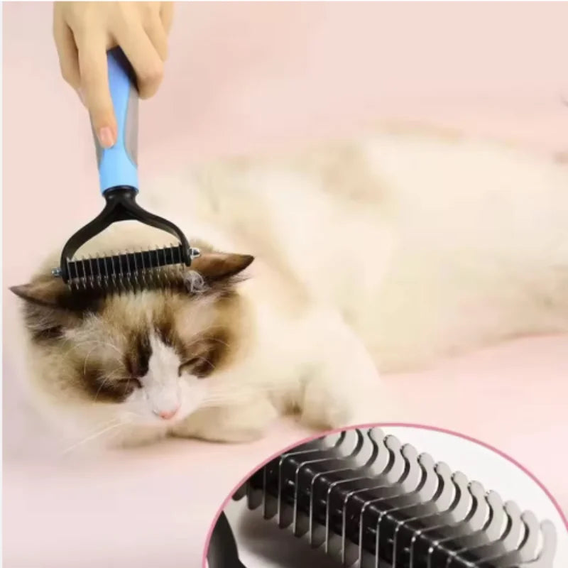 Double Sided Stainless Steel Pet Deshedding Brush Dog Grooming Comb for Shedding and Dematting - Efficient Pet Care Tool