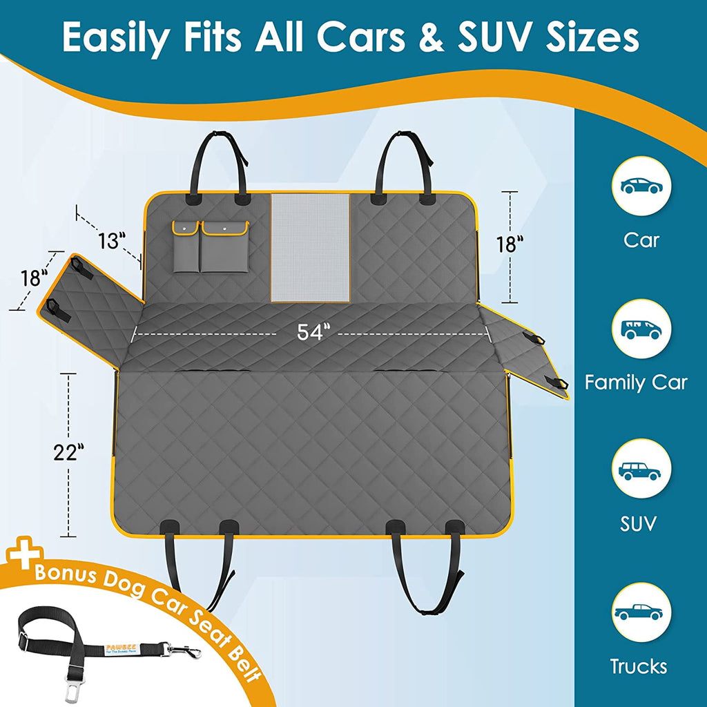 Ultimate Waterproof Dog Car Seat Cover - Nonslip Hammock with Mesh Window & Safety Belt